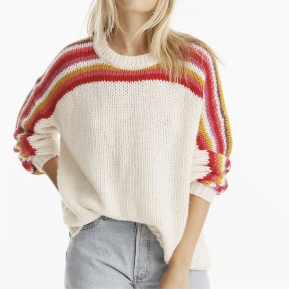 Xirena Alpaca Apres Ski Ketchum Striped Sleeve Crewneck cream Sweater Sz: medium
